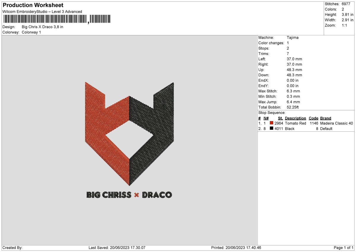 Chris X Draco Embroidery File 6 sizes