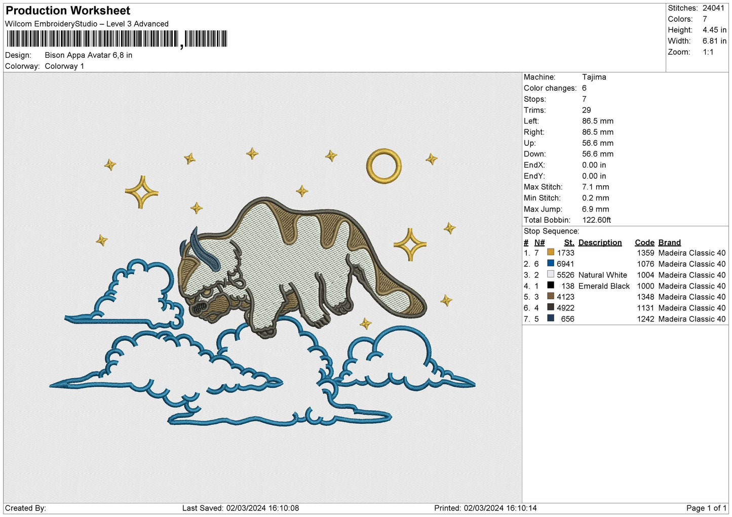 Bison Appa Avatar Embroidery 6 size