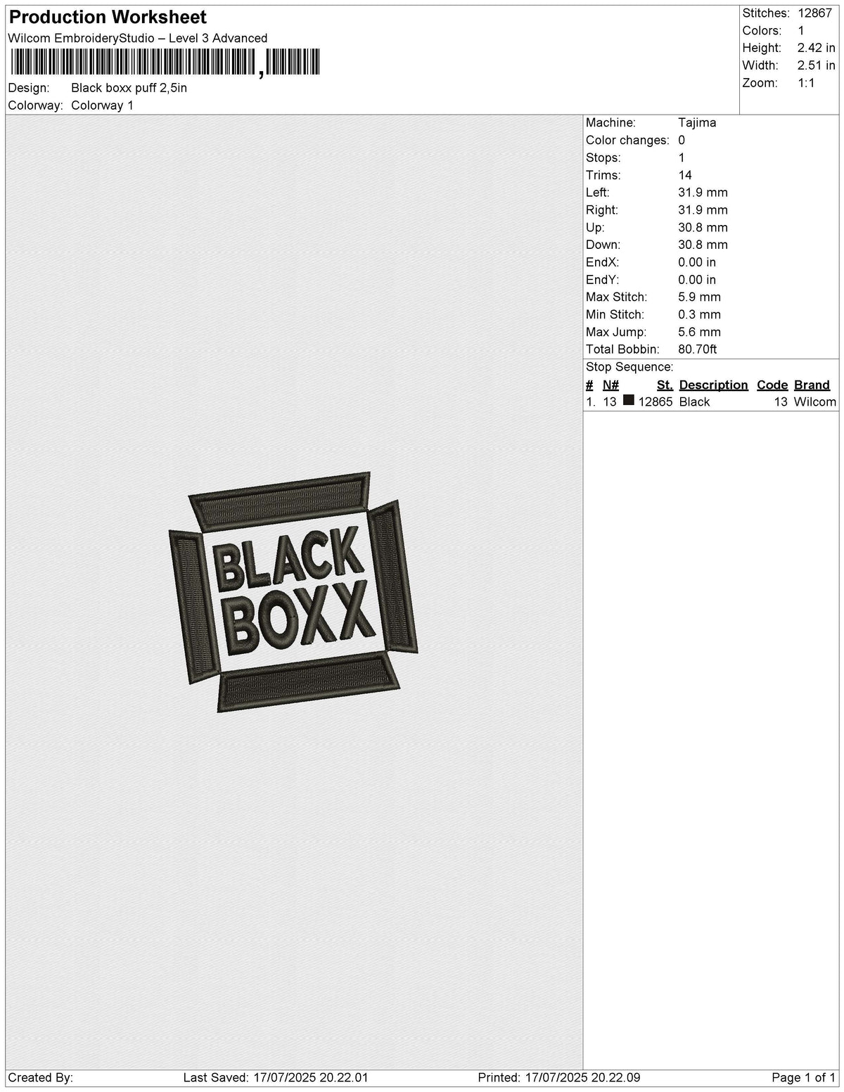 Black boxx puff Embroidery File 6 size