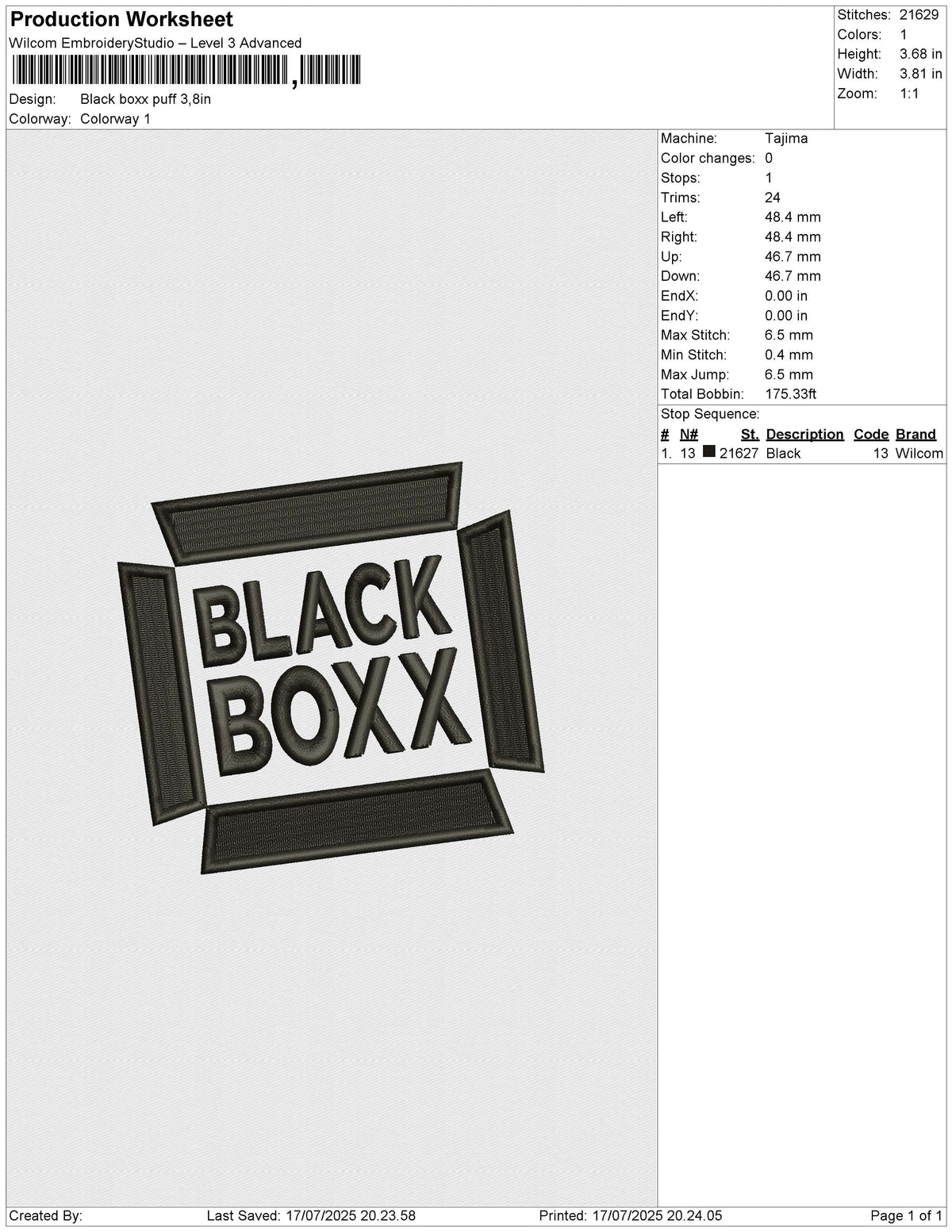 Black boxx puff Embroidery File 6 size