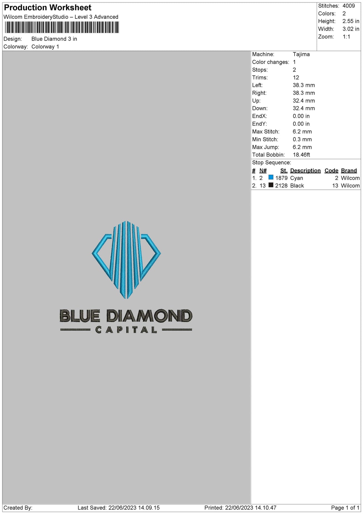 Blue Diamond Embroidery File 6 sizes