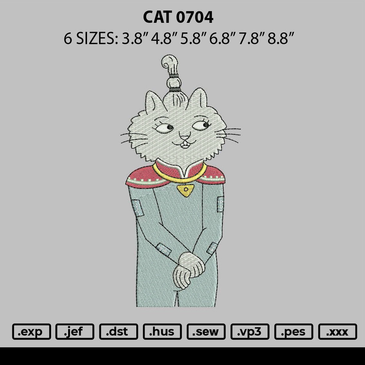 Cat 0704 Embroidery File 6 sizes