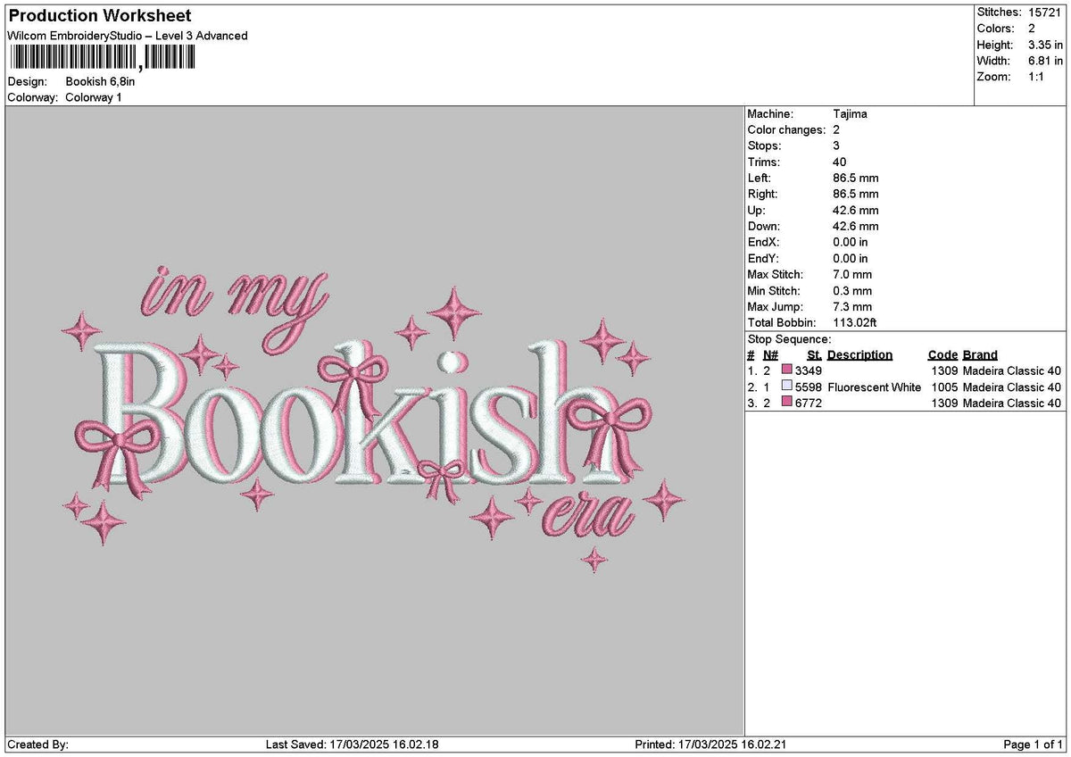 Bookishtext Embroidery File 6 sizes