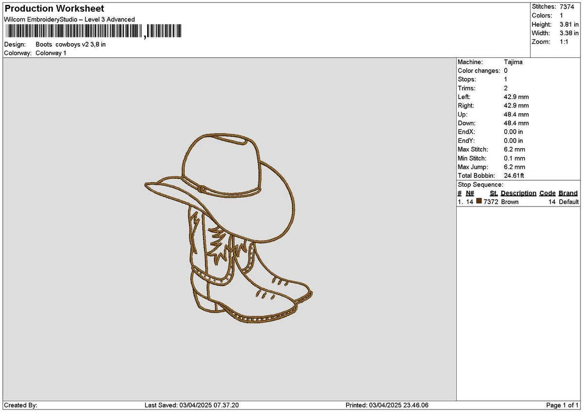 Boots Cowboys V2 Embroidery File 6 sizes
