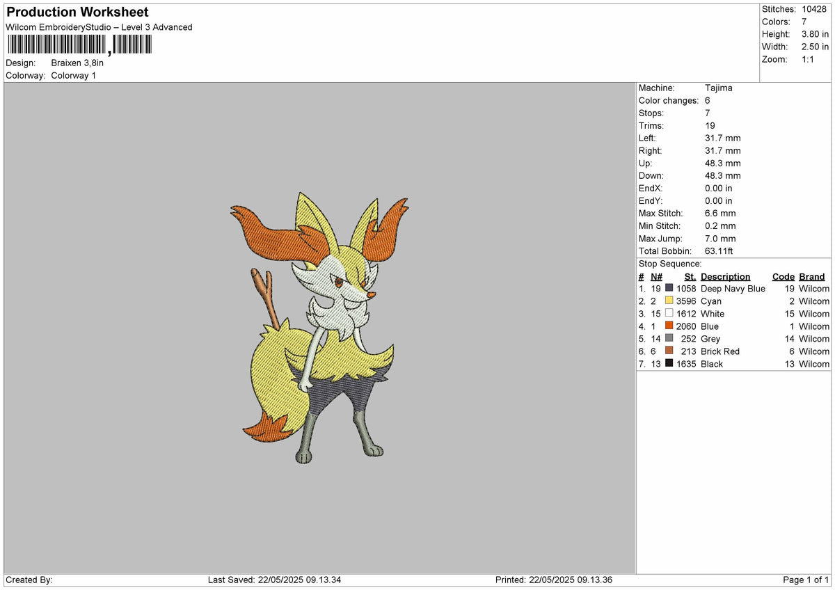 Braixen Pokemon Embroidery File