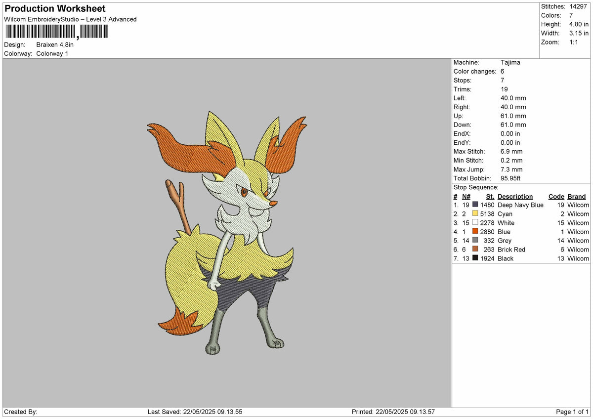 Braixen Pokemon Embroidery File