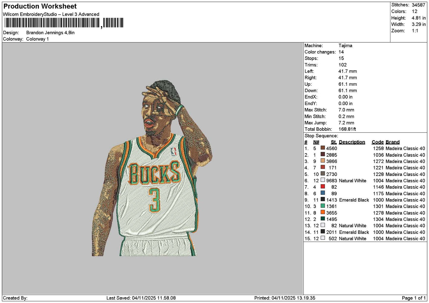 Player Brandon Embroidery File 6 sizes