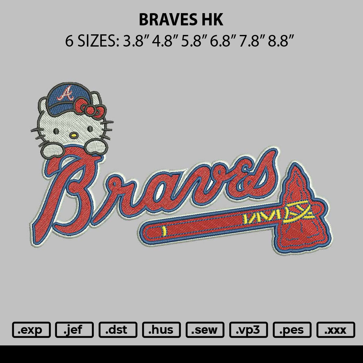 Braves Hk Embroidery File 6 sizes