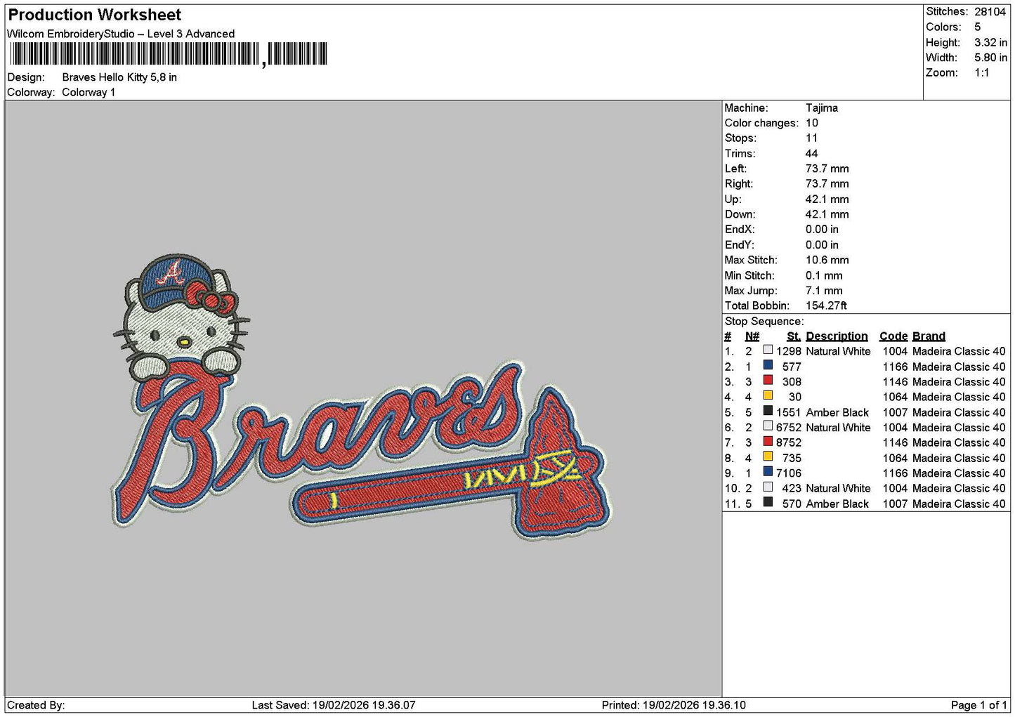 Braves Hk Embroidery File 6 sizes