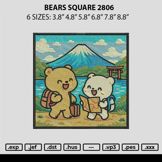 Bears Square 2806 Embroidery File 6 sizes