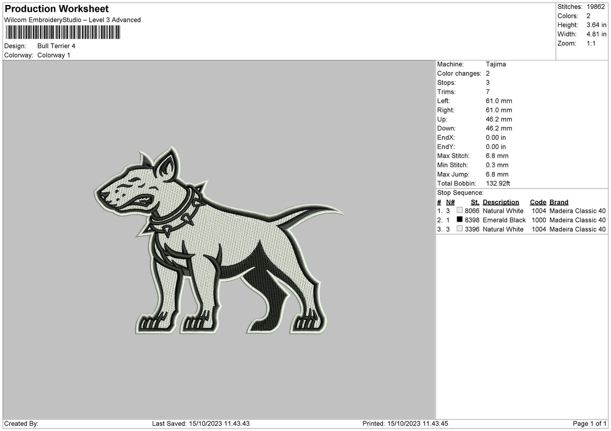 Bull Terrier Embroidery File 6 sizes