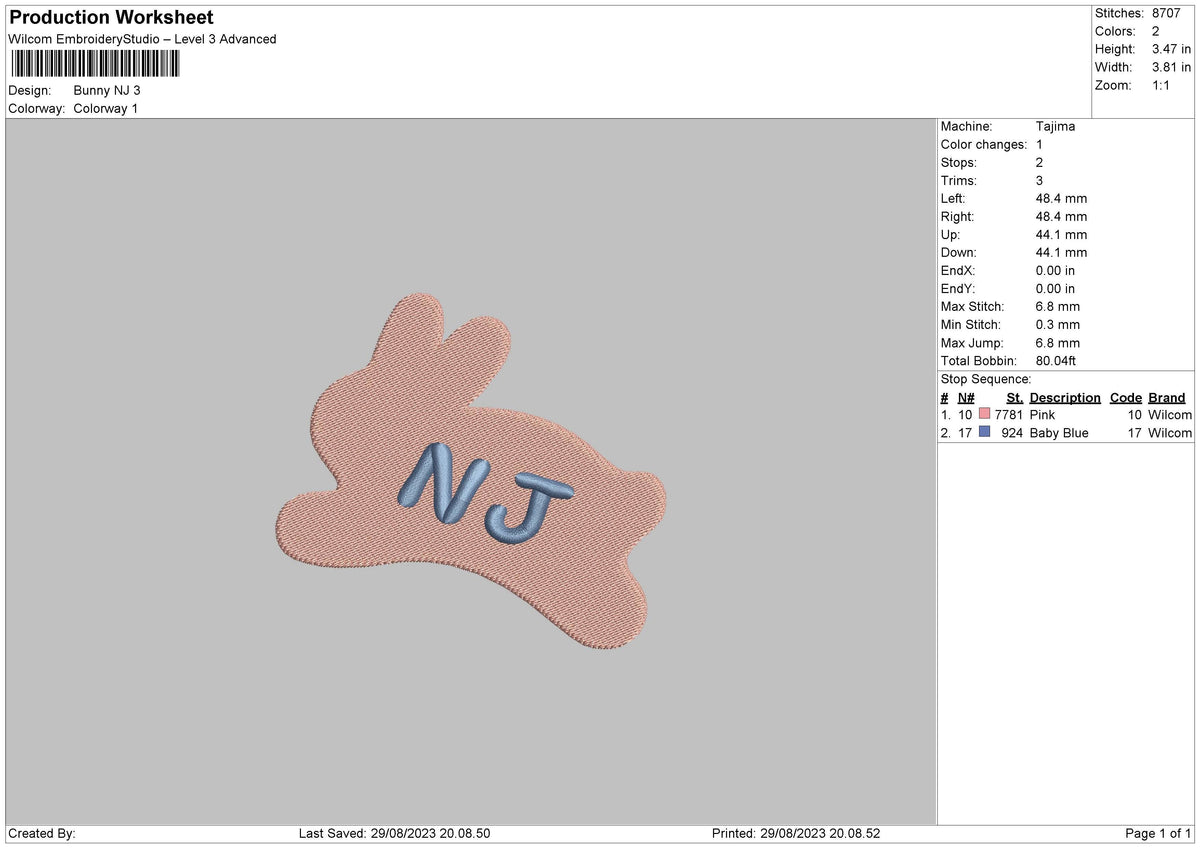 Bunny Pink Nj Embroidery File 6 sizes