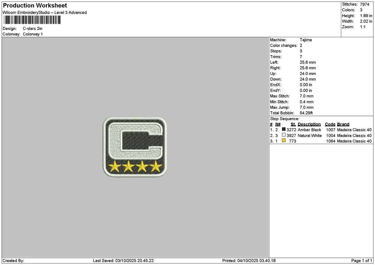 Cstars Embroidery File 6 sizes