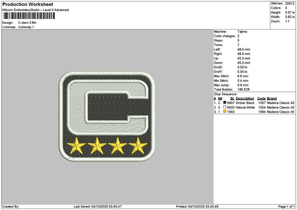 Cstars Embroidery File 6 sizes