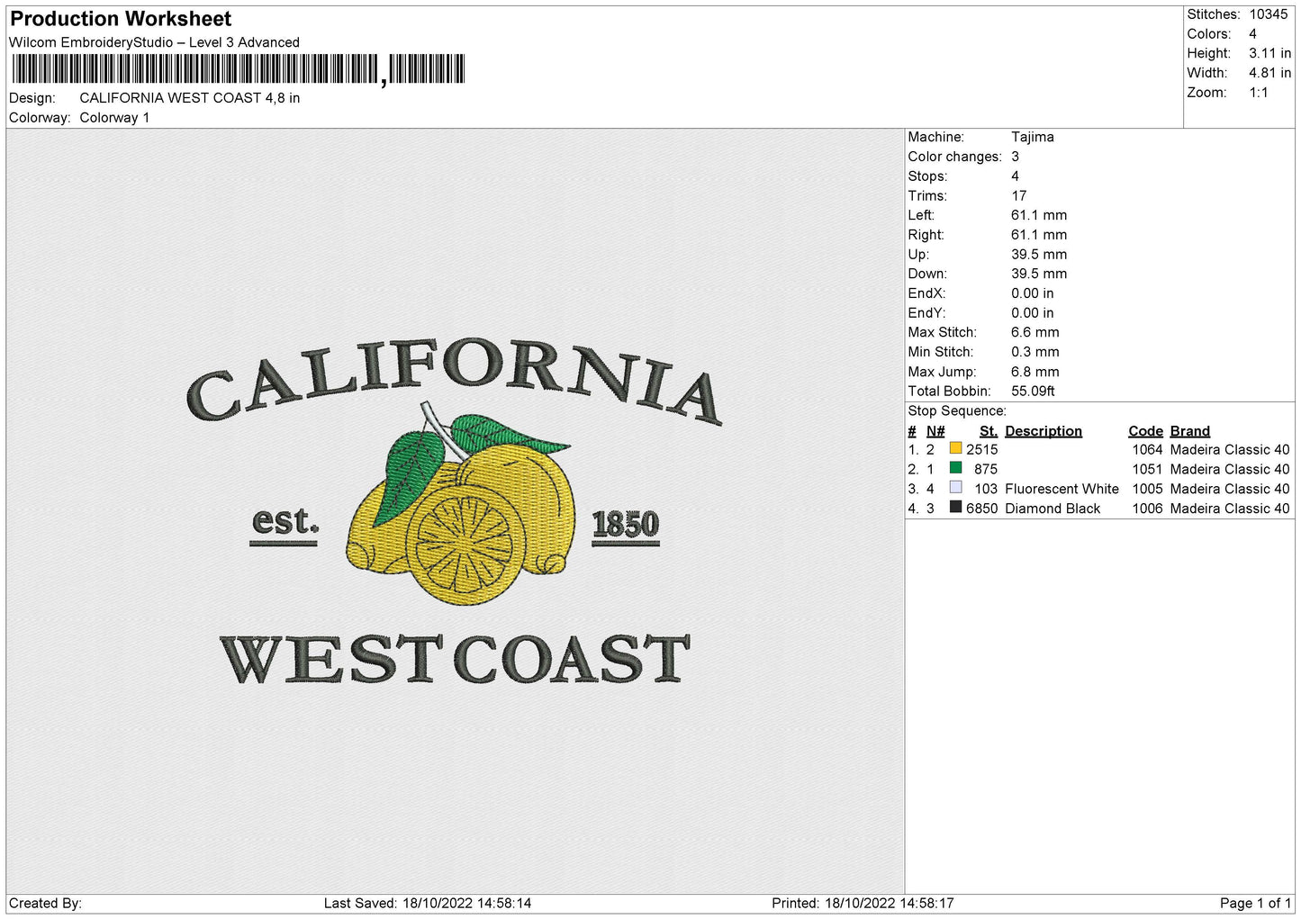 CALIFORNIA WEST COAST Embroidery