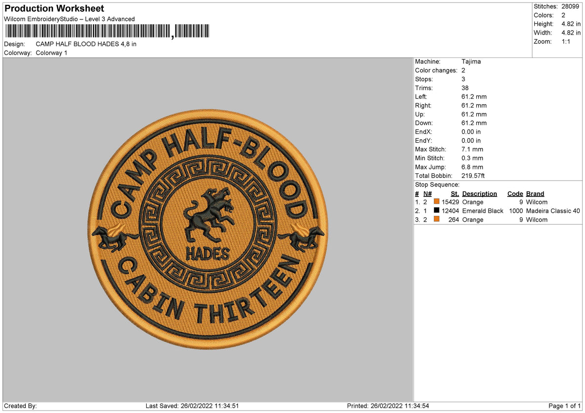 Camp Half Blood Hades Embroidery