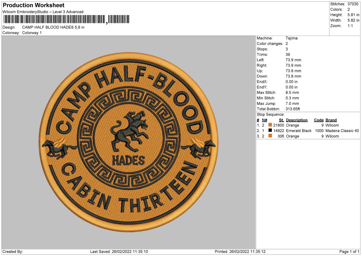 Camp Half Blood Hades Embroidery
