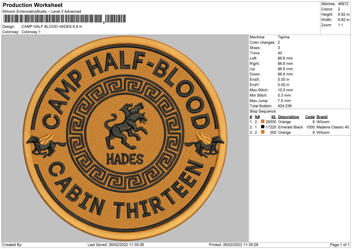 Camp Half Blood Hades Embroidery
