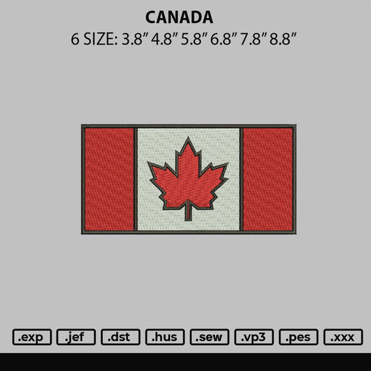 Canada Embroidery File 6 sizes