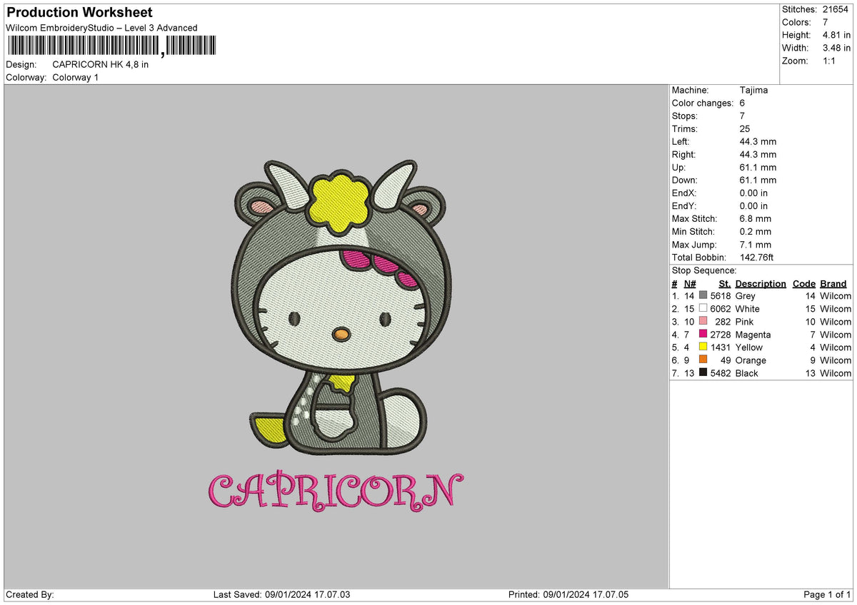 Capricorn Hk Embroidery File 6 sizes