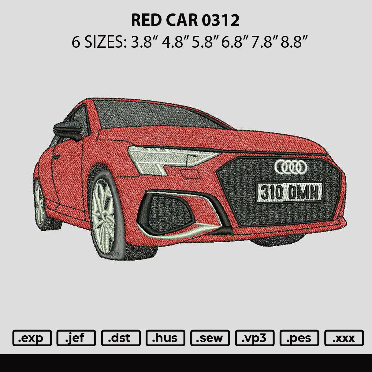 Red Car 0312 Embroidery File 6 sizes