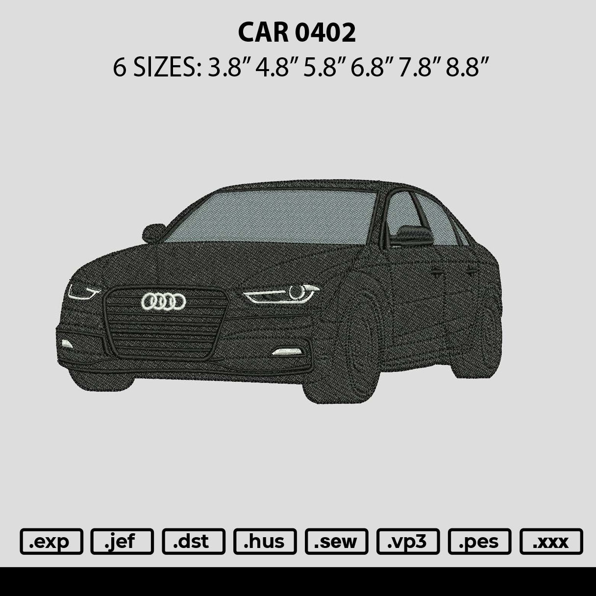 Car 0402 Embroidery File 6 sizes