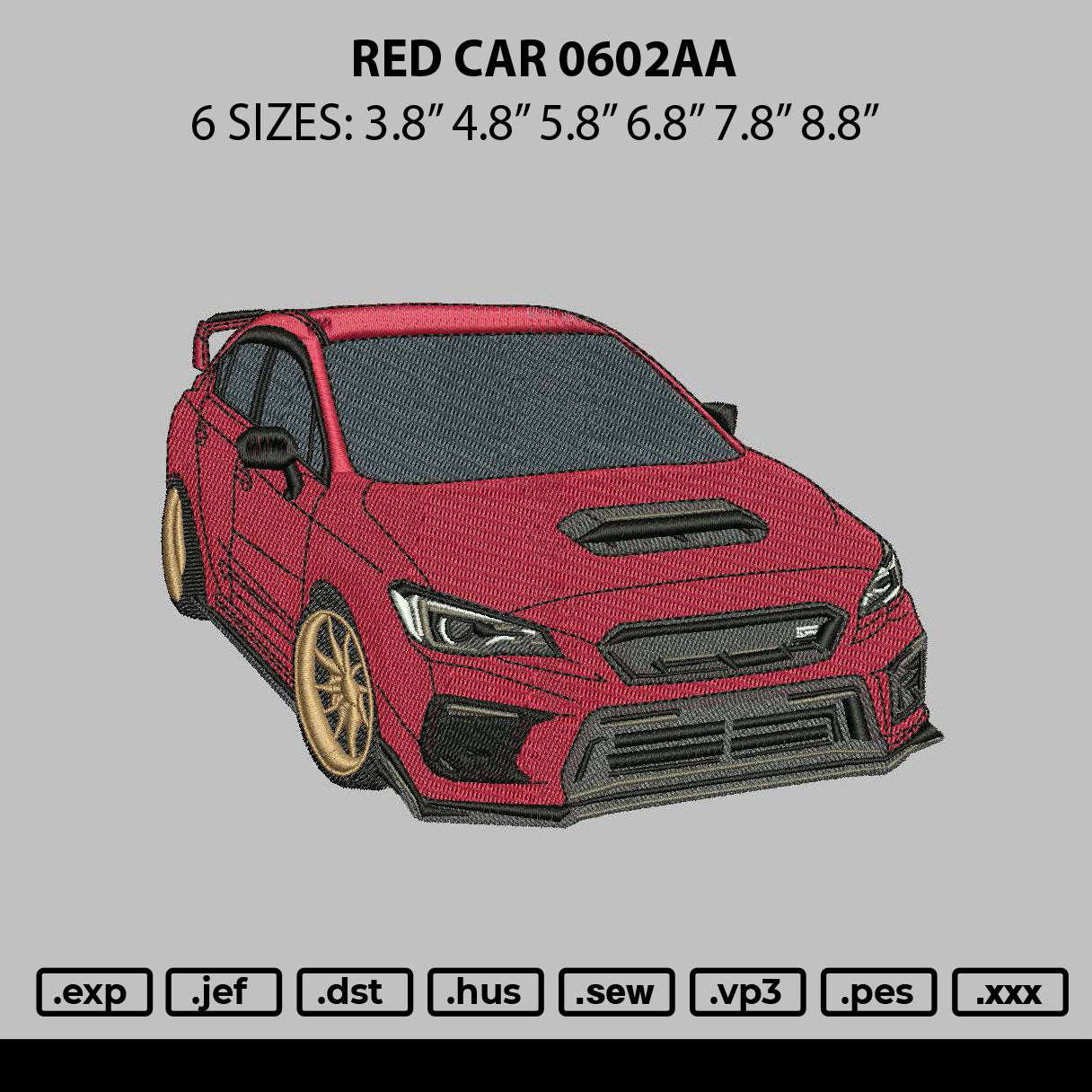 Red Car 0602aa Embroidery File 6 sizes