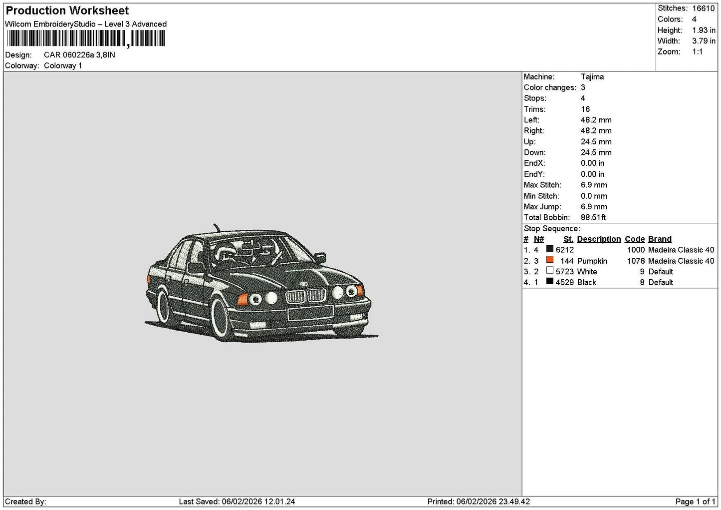 Car 0602a Embroidery File 6 sizes