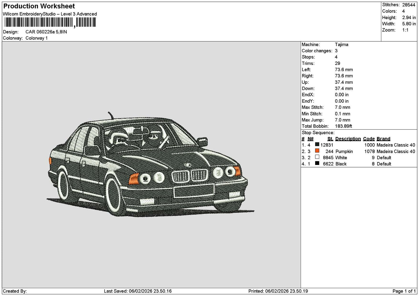 Car 0602a Embroidery File 6 sizes