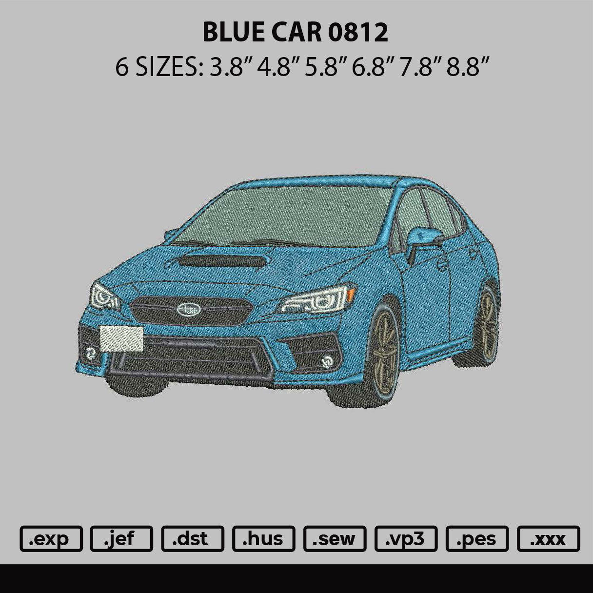 Blue Car 0812 Embroidery File 6 sizes