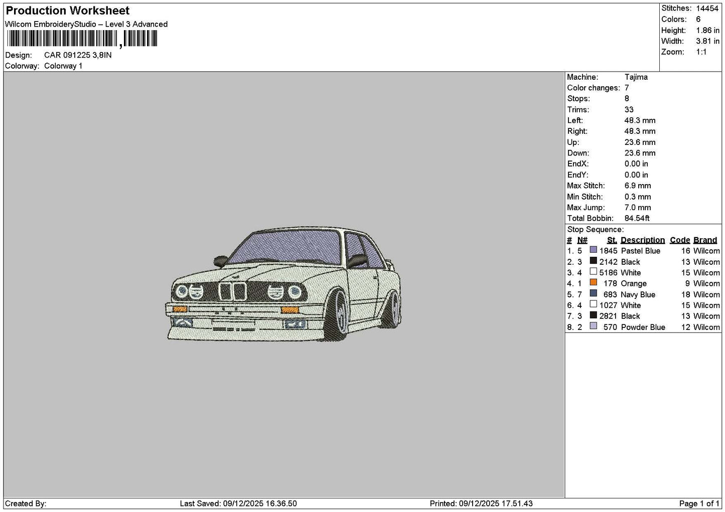 Car 0912 Embroidery File 6 sizes