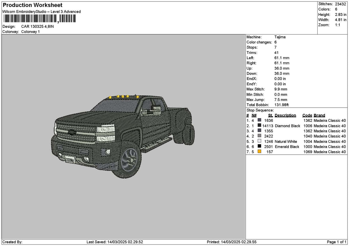 Car 1303 Embroidery File 6 sizes