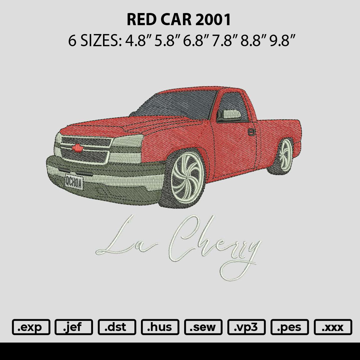 Red Car 2001 Embroidery File 6 sizes