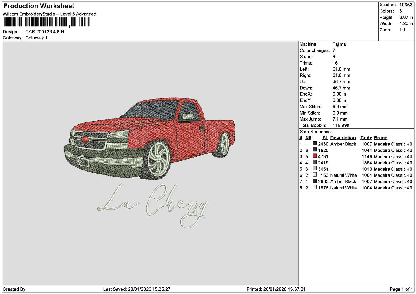 Red Car 2001 Embroidery File 6 sizes