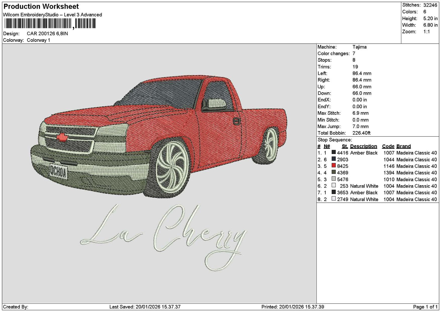Red Car 2001 Embroidery File 6 sizes