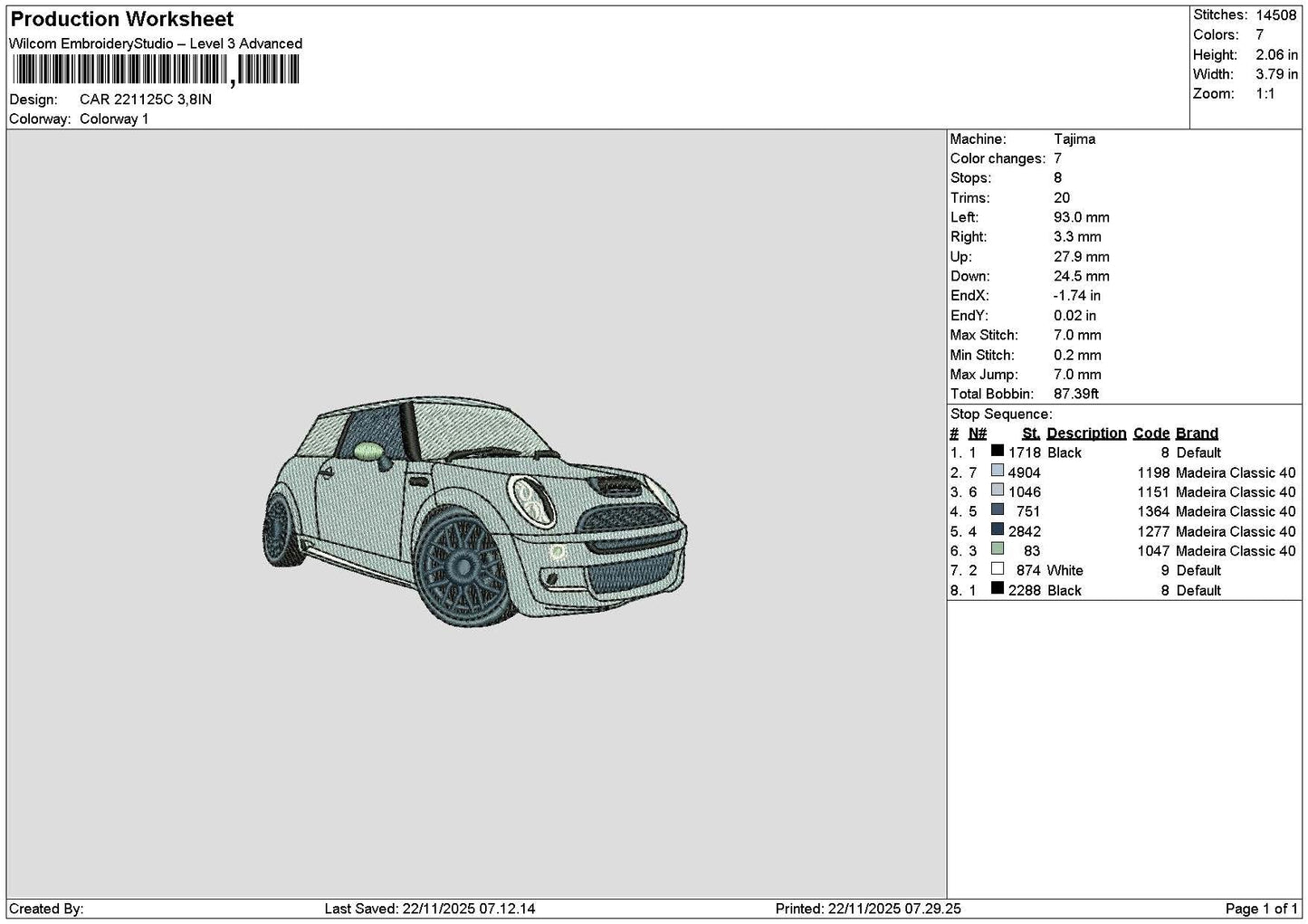 Car 2211c Embroidery File 6 sizes