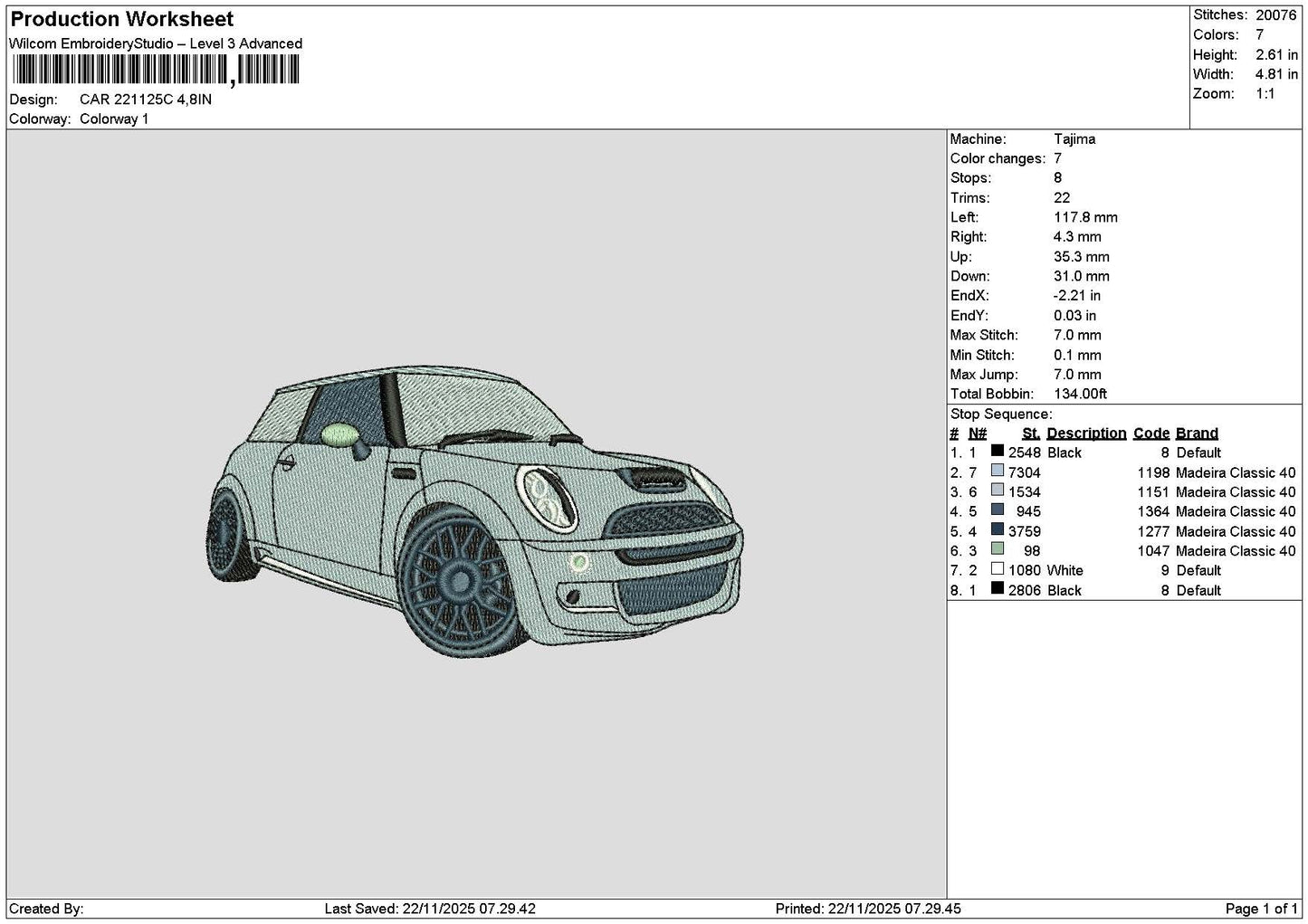 Car 2211c Embroidery File 6 sizes
