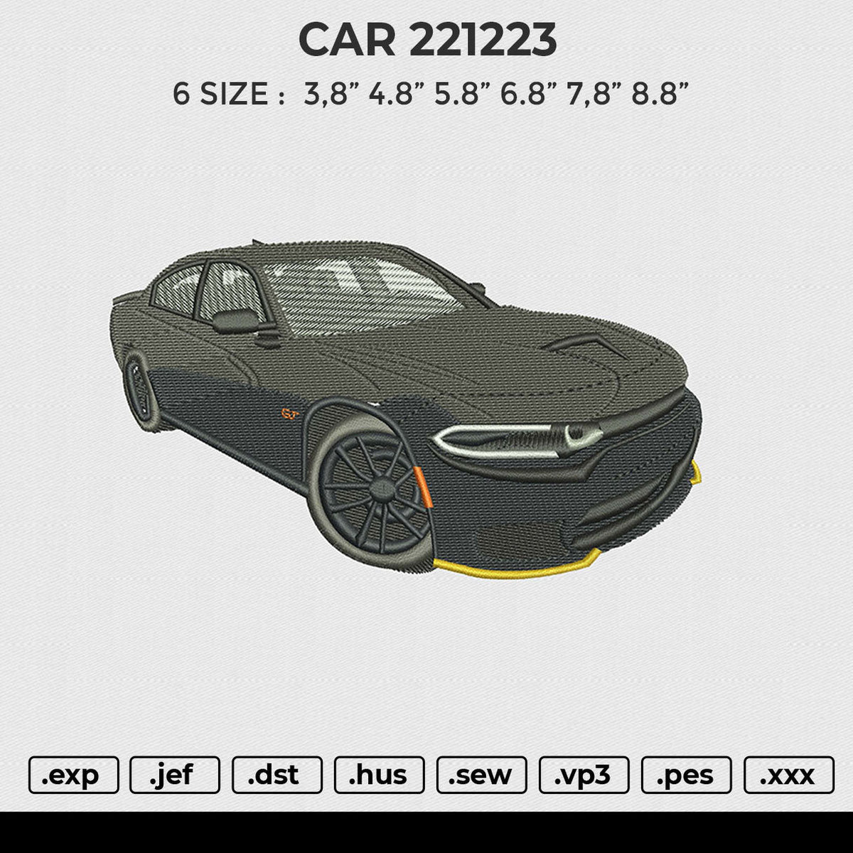 CAR 221223 Embroidery File 6 size
