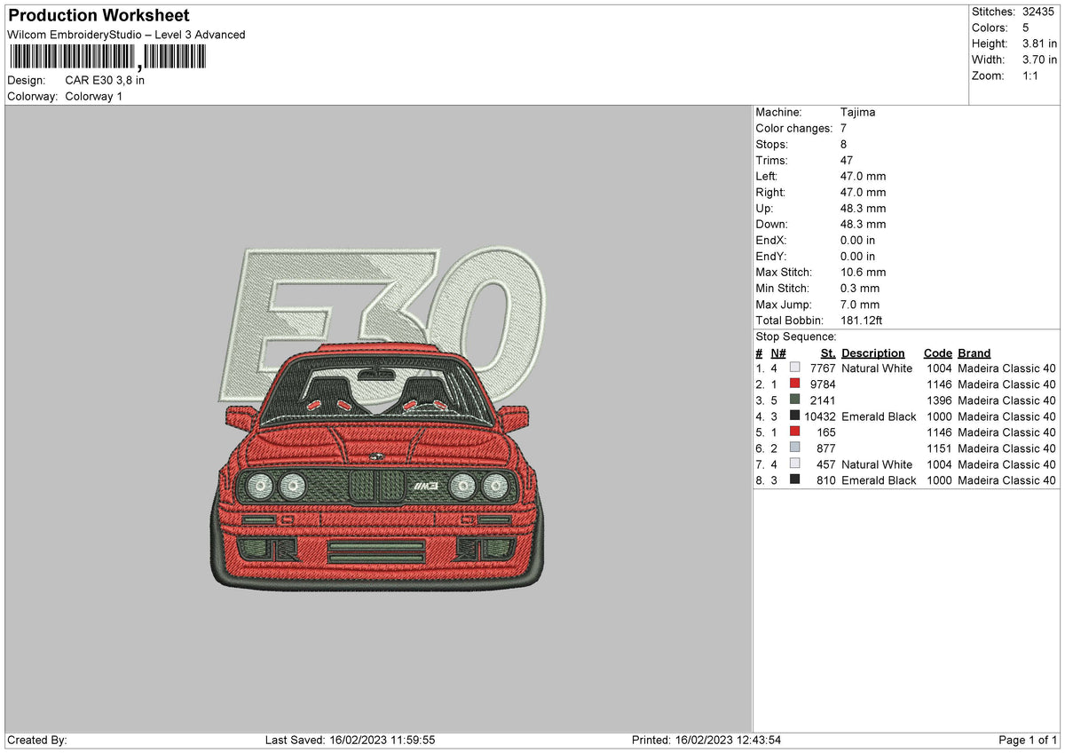 Car E30 Embroidery File 6 sizes