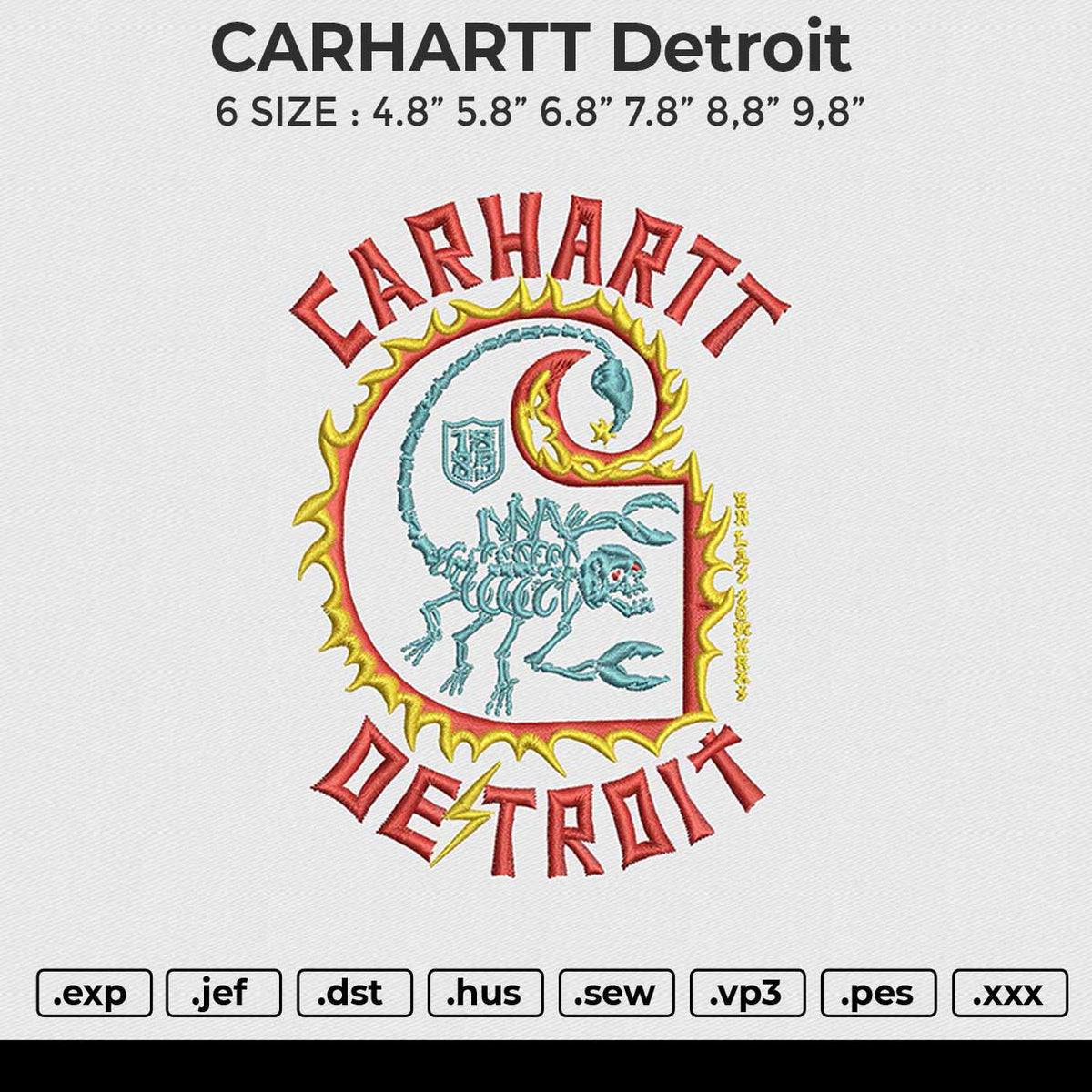 CARHARTT Detroit Embroidery File 6 size