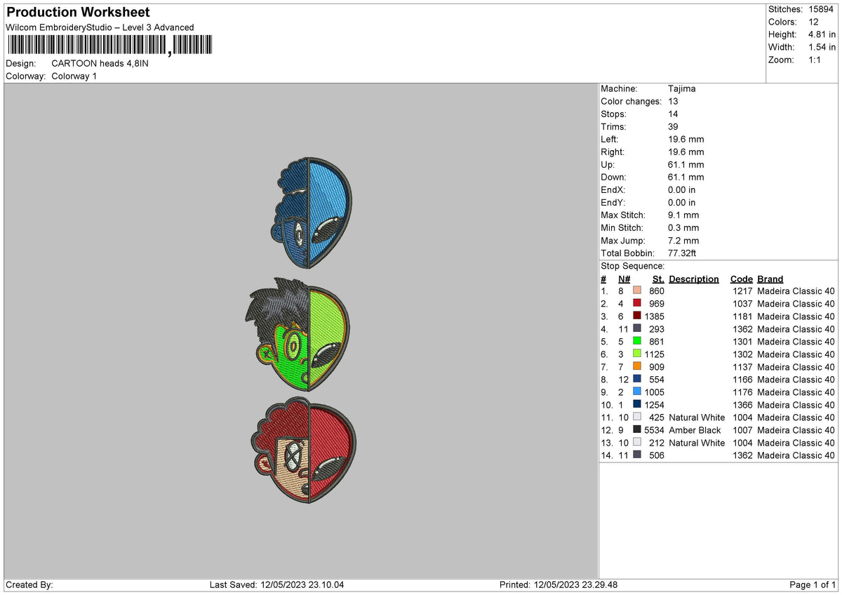 Cartoon Heads Embroidery File 6 sizes
