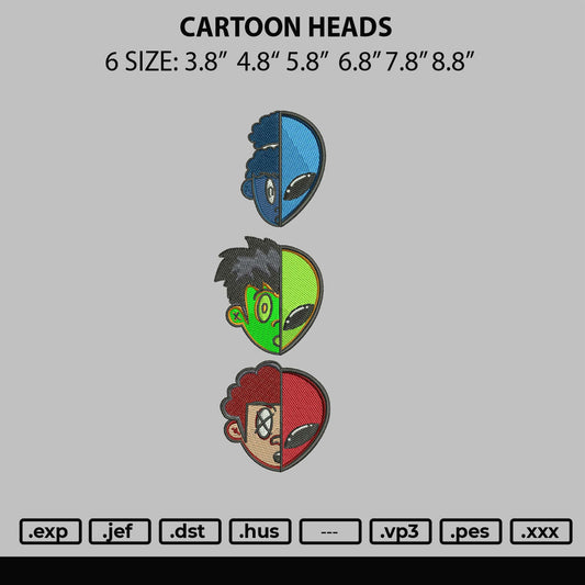 Cartoon Heads Embroidery File 6 sizes