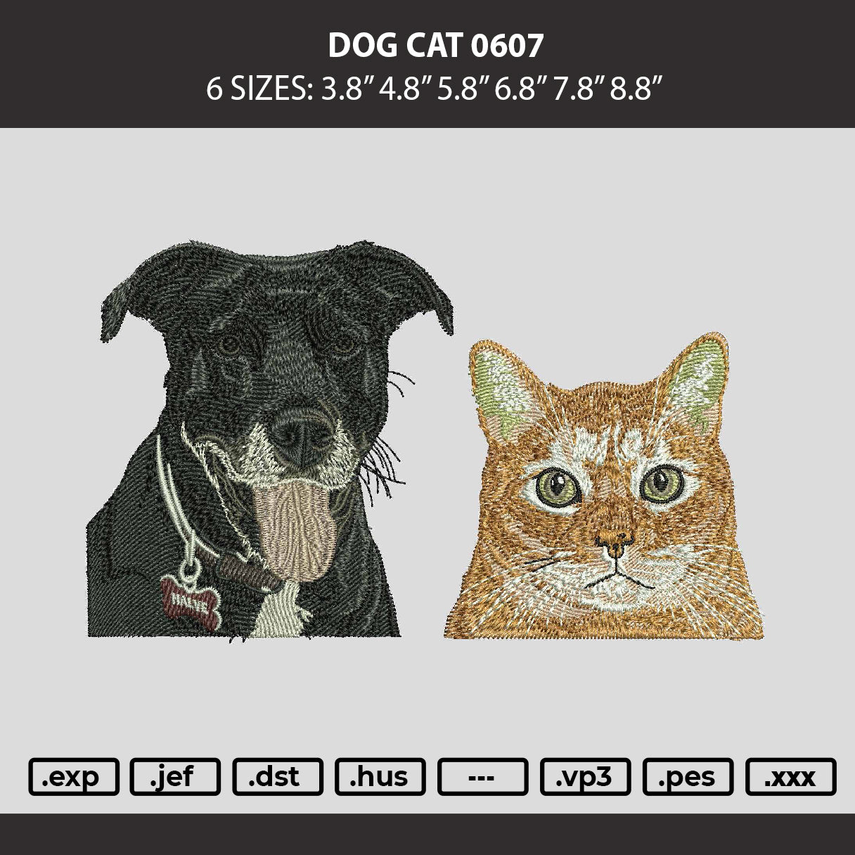 Cat Dog 0607 Embroidery File 6 sizes