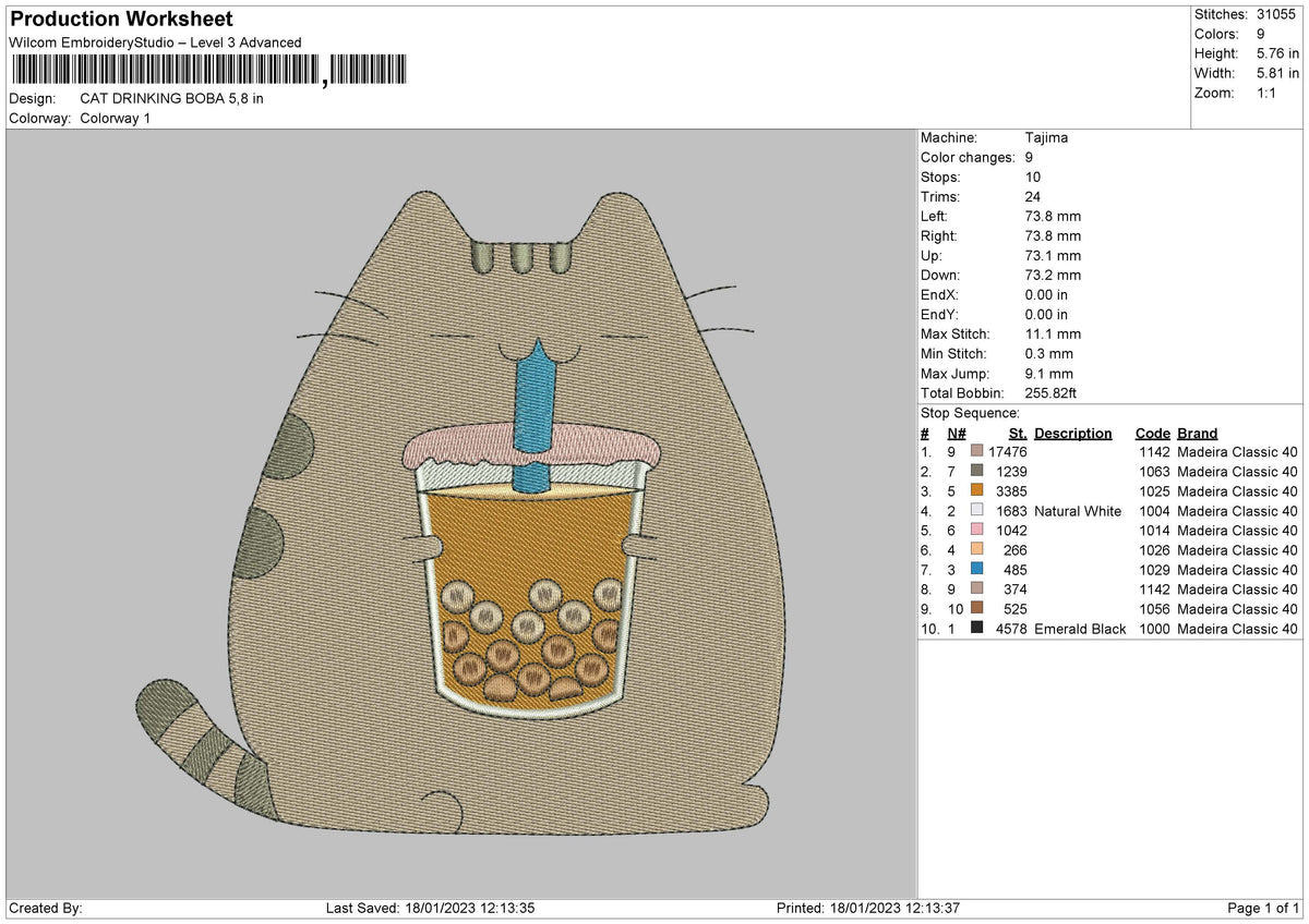 Cat Drinking Embroidery Fle 6 sizes
