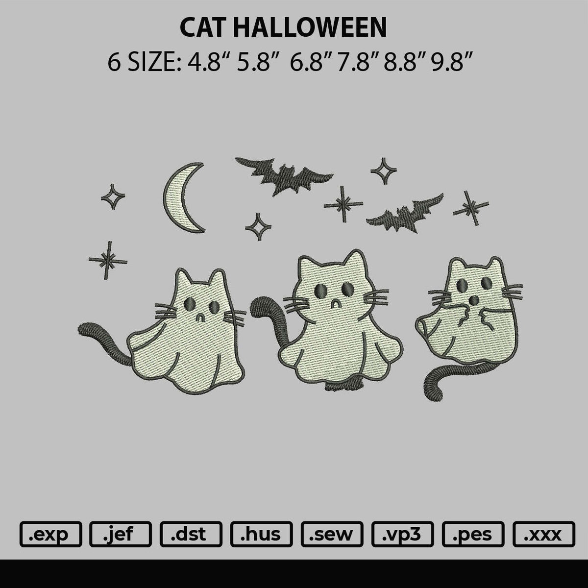 Cat Halloween Embroidery File 6 sizes