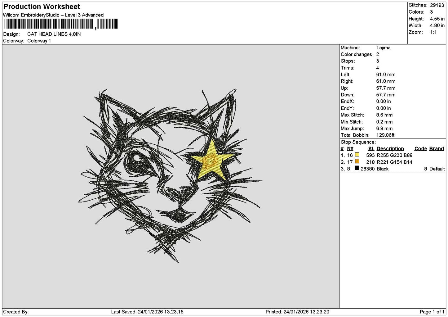 Cat Lines 2401 Embroidery File 6 sizes