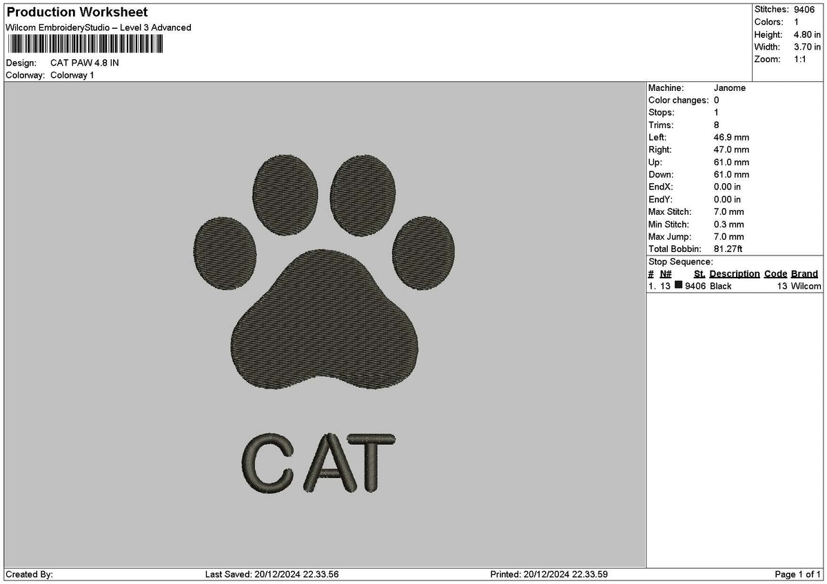 Cat Paw 03 Embroidery File 6 sizes