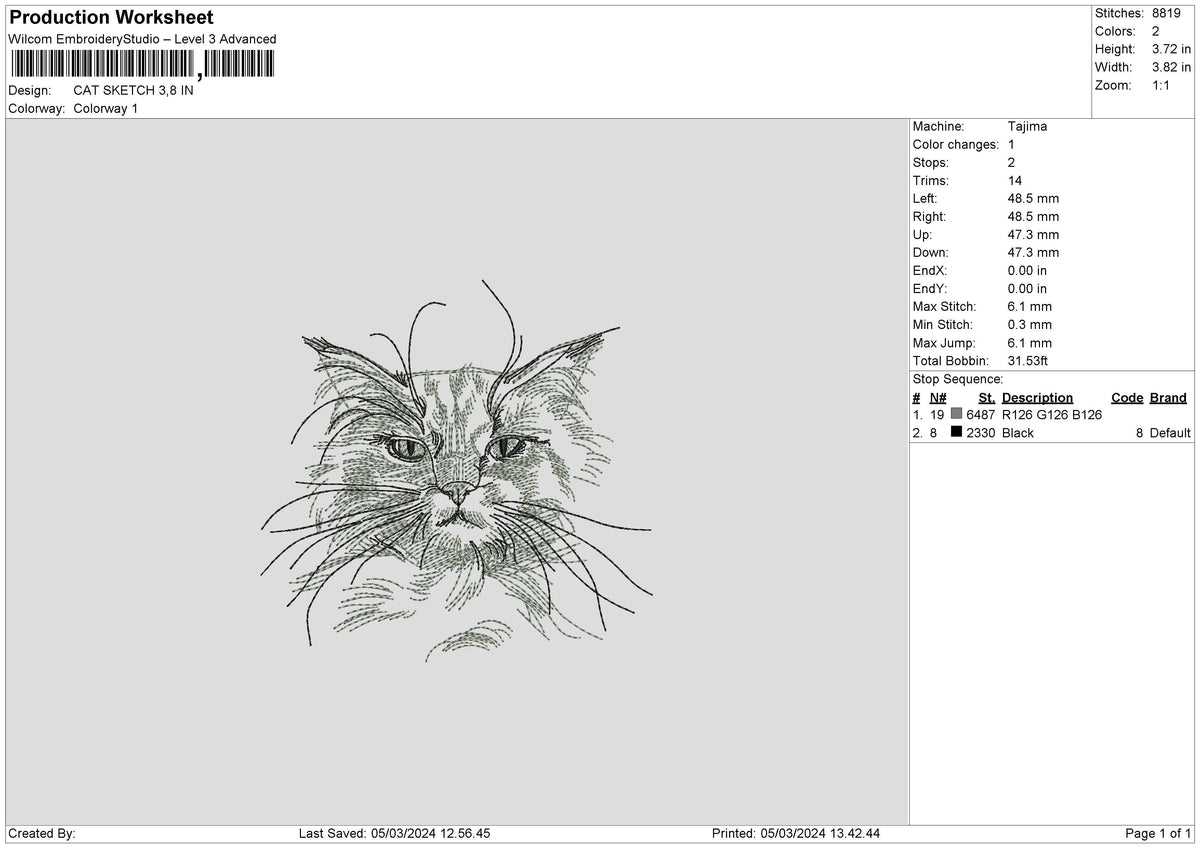 Cat 0503 Embroidery File 6 sizes