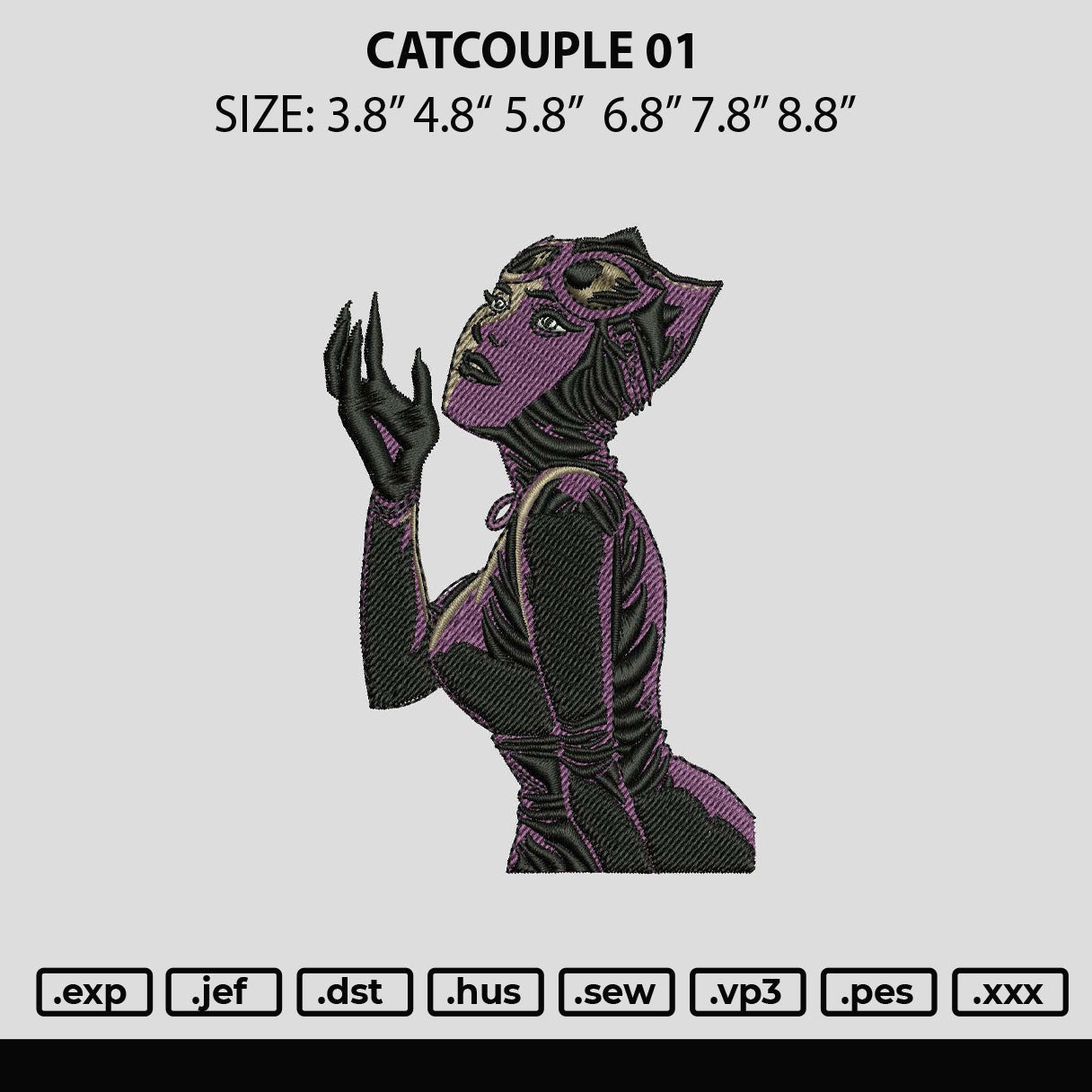 Catcouple Embroidery File 6 sizes