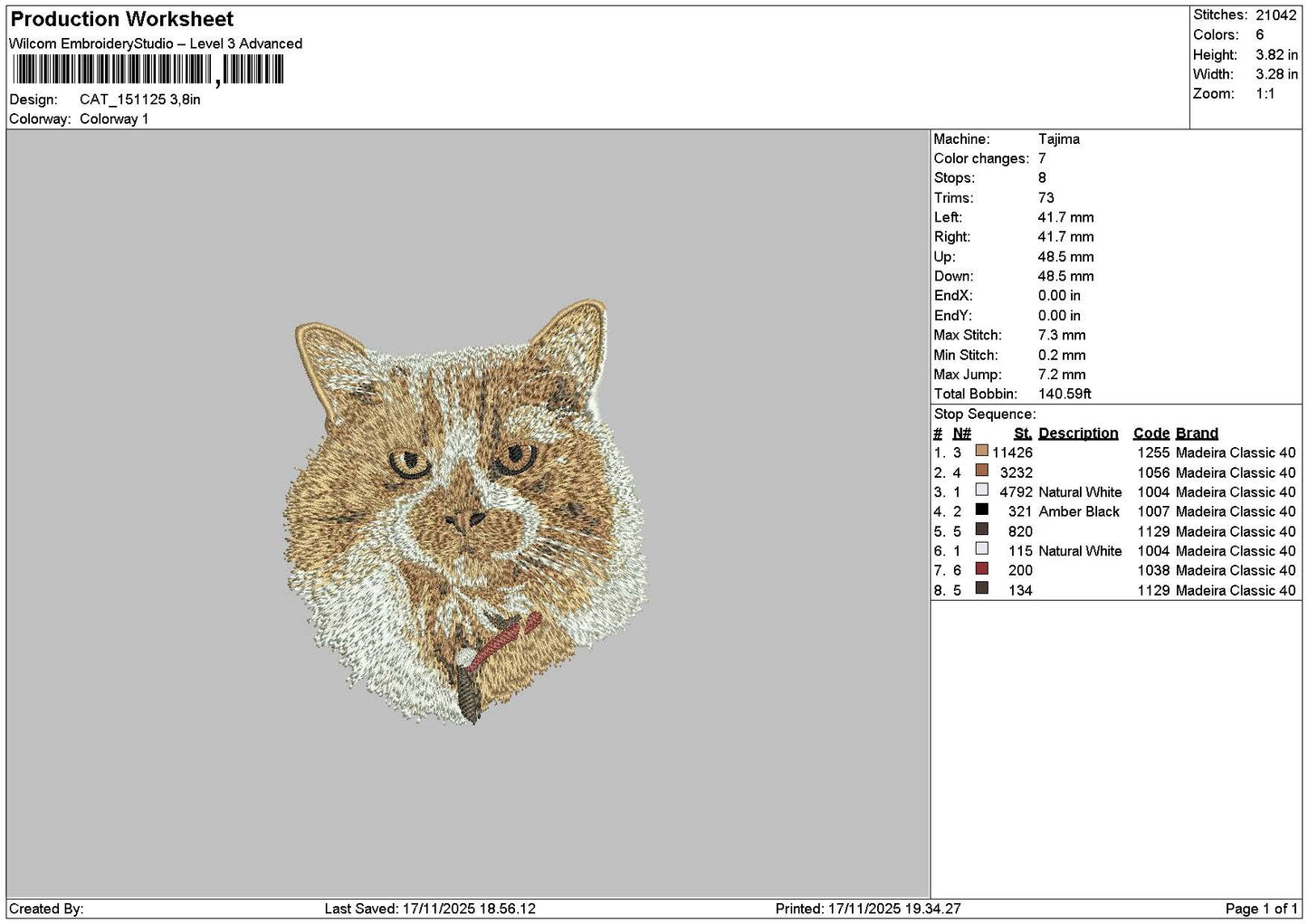Cat Head 1711 Embroidery File 6 sizes